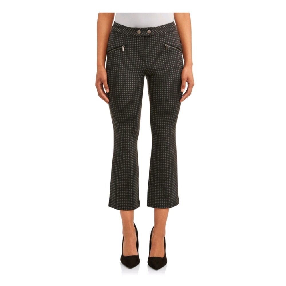 Time and Tru nwt size 8 stretch ponte pant Black plaid kick flare pant